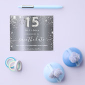 Quinceanera zilveren glitter budget save the date flyer (Enkel)