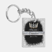 Quinceanera Zilveren Glitter Diamanten Prinsessen  Sleutelhanger (Voorkant Links)