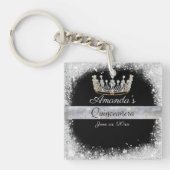 Quinceanera Zilveren Glitter Diamanten Prinsessen  Sleutelhanger (Voorkant)