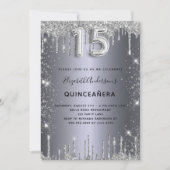 Quinceanera zilveren glitter druppels kaart (Voorkant)