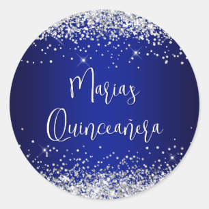 Quinceañera Zilveren Glitter Koningsblauw Marine O Ronde Sticker