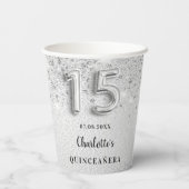 Quinceanera zilveren glitter naam elegante partij papieren bekers (Achterkant)