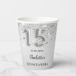 Quinceanera zilveren glitter naam elegante partij papieren bekers