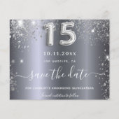Quinceanera zilveren glitter save the date (Voorkant)