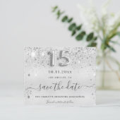 Quinceanera zilveren glitter save the date kaart (Staand voorkant)