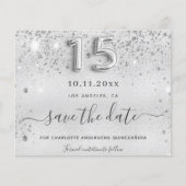 Quinceanera zilveren glitter save the date kaart (Voorkant)