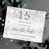 Quinceanera zilveren glitter save the date kaart