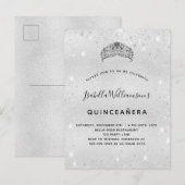 Quinceanera zilveren glitter tiara kroon uitnodiging briefkaart (Voorkant / Achterkant)
