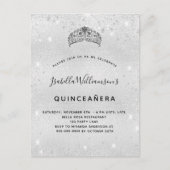 Quinceanera zilveren glitter tiara kroon uitnodiging briefkaart (Voorkant)