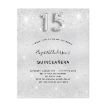Quinceanera zilveren glitter uitnodiging