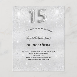 Quinceanera zilveren glitter uitnodiging