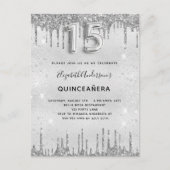 Quinceanera zilveren glitter uitnodiging (Voorkant)