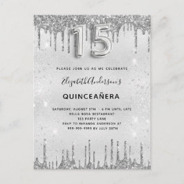 Quinceanera zilveren glitter uitnodiging