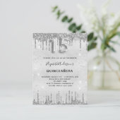 Quinceanera zilveren glitter uitnodiging (Staand voorkant)