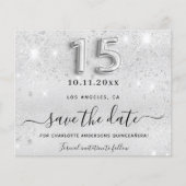 Quinceanera zilveren glitter vonken save the date flyer (Voorkant)