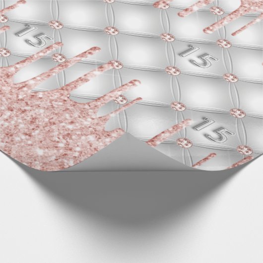 Quinceanera zilveren glittersparels roze goud roze cadeaupapier (Hoek)