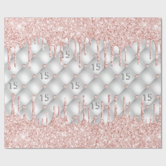 Quinceanera zilveren glittersparels roze goud roze cadeaupapier (Vlak)