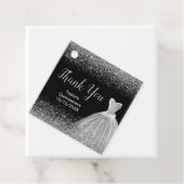 Quinceanera zilveren jurk faux glitter bedankjes labels (In situ)