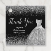 Quinceanera zilveren jurk faux glitter bedankjes labels (Voorkant)