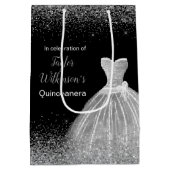 Quinceanera zilveren jurk faux glitter medium cadeauzakje (Achterkant)