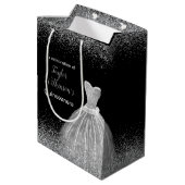 Quinceanera zilveren jurk faux glitter medium cadeauzakje (Achterkant Gekanteld)