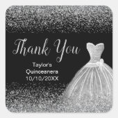 Quinceanera zilveren jurk faux glitter vierkante sticker (Voorkant)