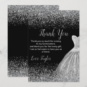 Quinceanera Zilveren Jurk Nep Glitters Bedankkaart