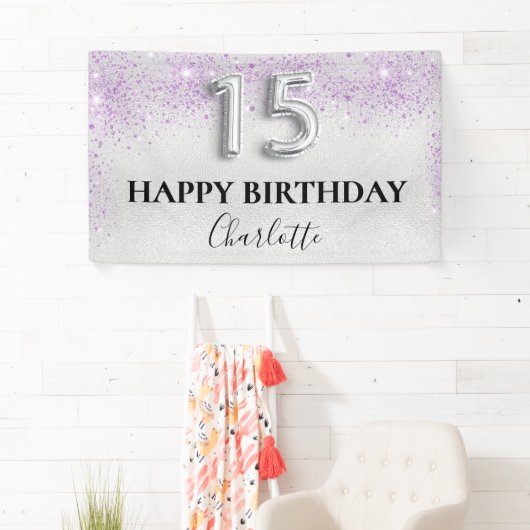 Quinceanera zilveren lavendel spandoek (Insitu)