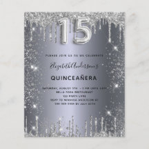 Quinceanera zilveren metalen glitter uitnodiging