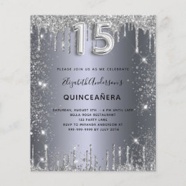 Quinceanera zilveren metalen glitter uitnodiging