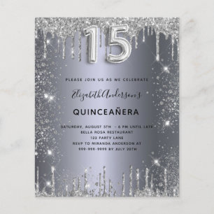 Quinceanera zilveren metalen glitter uitnodiging