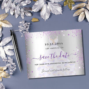 Quinceanera zilveren paarse budget save the date