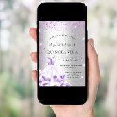 Quinceanera zilveren paarse jurk glitters kaart