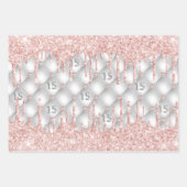 Quinceanera zilveren roos gouden roze druppels inpakpapier vel (Voorkant)