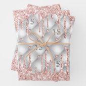 Quinceanera zilveren roos gouden roze druppels inpakpapier vel (In situ)