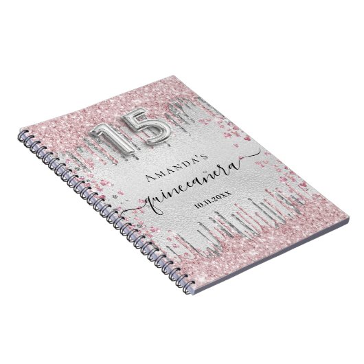 Quinceanera zilveren roze glitter-gastenboek notitieboek (Rechterzijde)