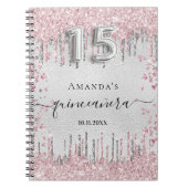 Quinceanera zilveren roze glitter-gastenboek notitieboek (Voorkant)