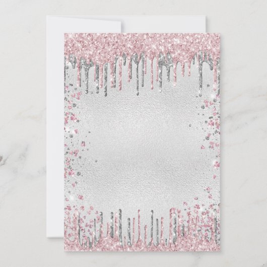 Quinceanera zilveren roze glitter kaart (Achterkant)