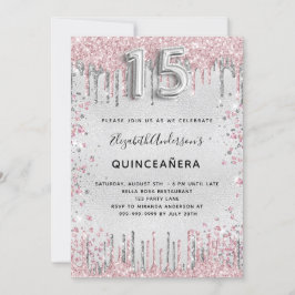 Quinceanera zilveren roze glitter kaart