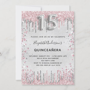 Quinceanera zilveren roze glitter kaart