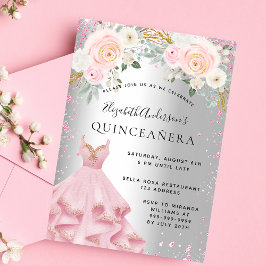 Quinceanera zilveren roze sparkles jurk luxe kaart
