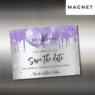 Quinceanera zilveren violette bewaar de datum-magn