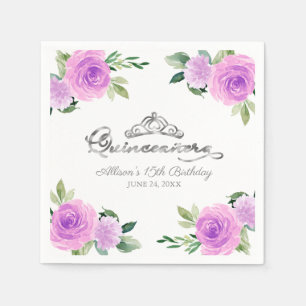 Quinceanera zilverfolie tiara kleurrijke bloemen servet