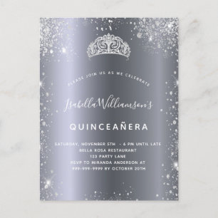 Quinceanera zilverglitter uitnodiging briefkaart