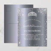 Quinceanera zilverglitter uitnodiging briefkaart (Voorkant / Achterkant)