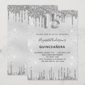Quinceanera zilverglitterelegant kaart (Voorkant / Achterkant)