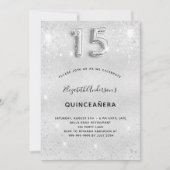 Quinceanera zilverglitterelegant kaart (Voorkant)