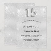 Quinceanera zilverglitterelegant kaart (Voorkant / Achterkant)