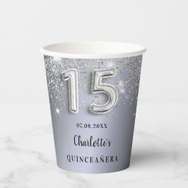 Quinceanera zilverglittermonogram papieren bekers