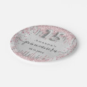 Quinceanera zilverroze glitter druppelt naam op papieren bordje (Gekanteld)